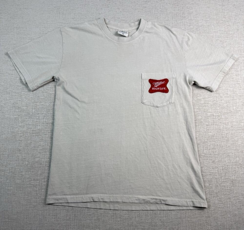 Miller High Life Men’s M Beer T-Shirt Pocket Tee Girl Moon Back Graphic